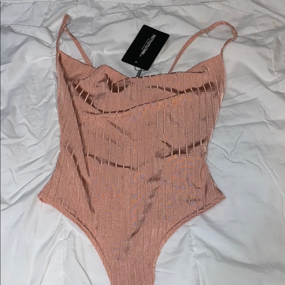 Pink cowl neck body suit